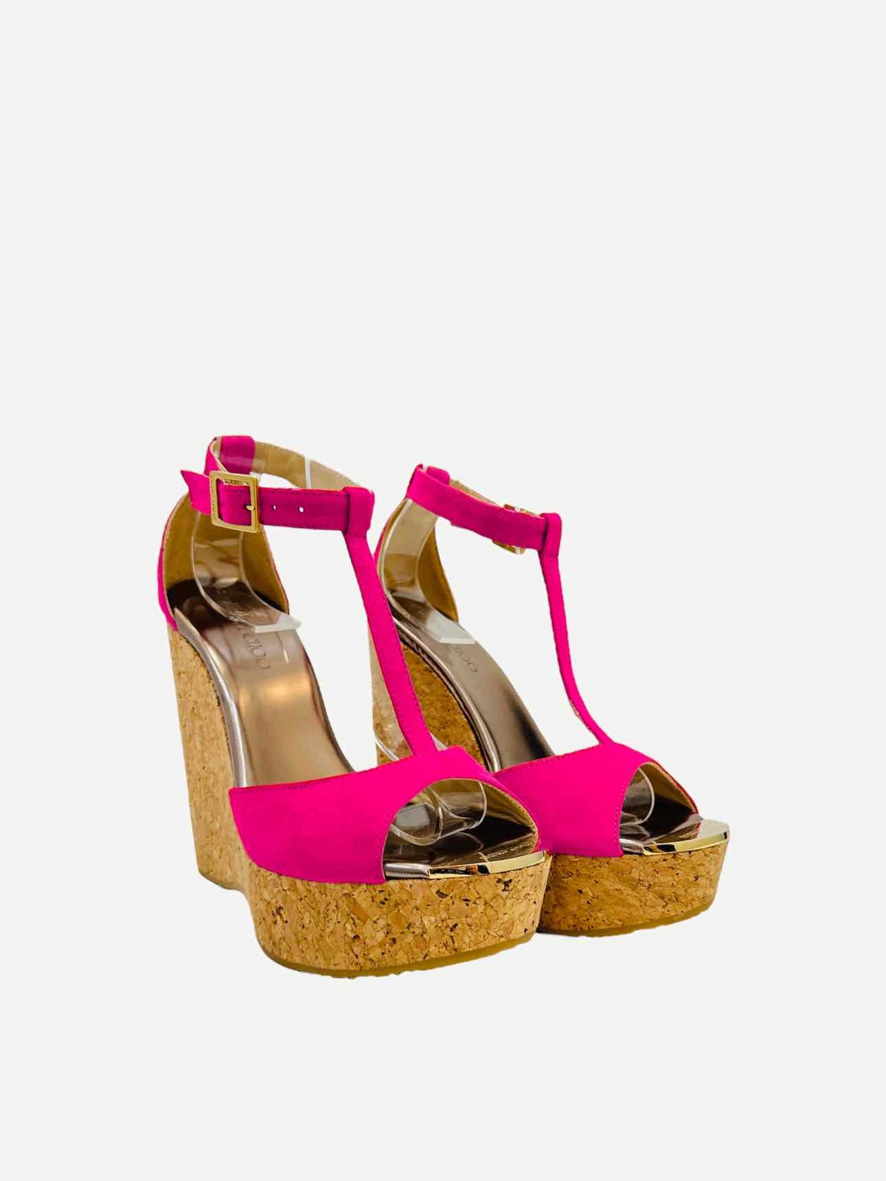 JIMMY CHOO T-bar Pink Wedges 36.5