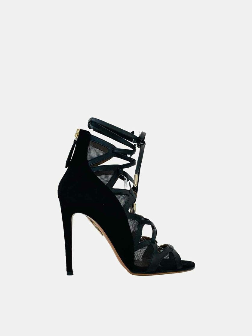 AQUAZZURA Lace Up Black Heeled Sandals 35.5