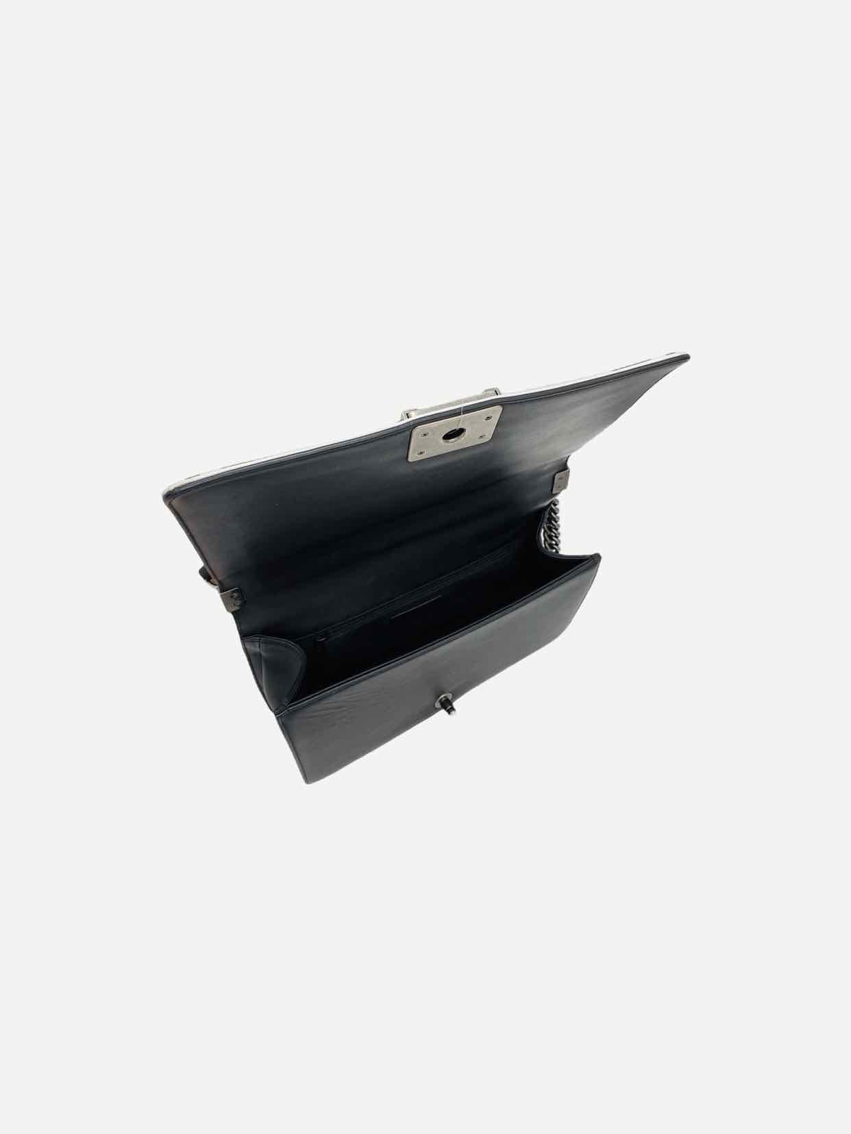 CHANEL Boy Black & White Checkerboard Trim Shoulder Bag