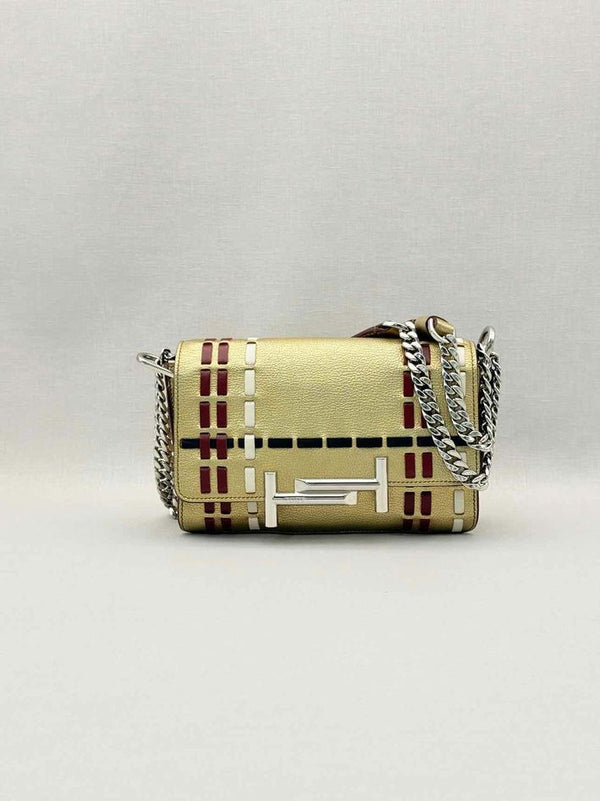 TOD'S Double T Metallic Gold Shoulder Bag