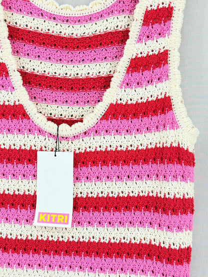 KITRI Bunty Pink, Red & White Size Large Long Dress