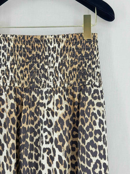 GANNI Smocked Black & Beige Size US 2 Midi Skirt