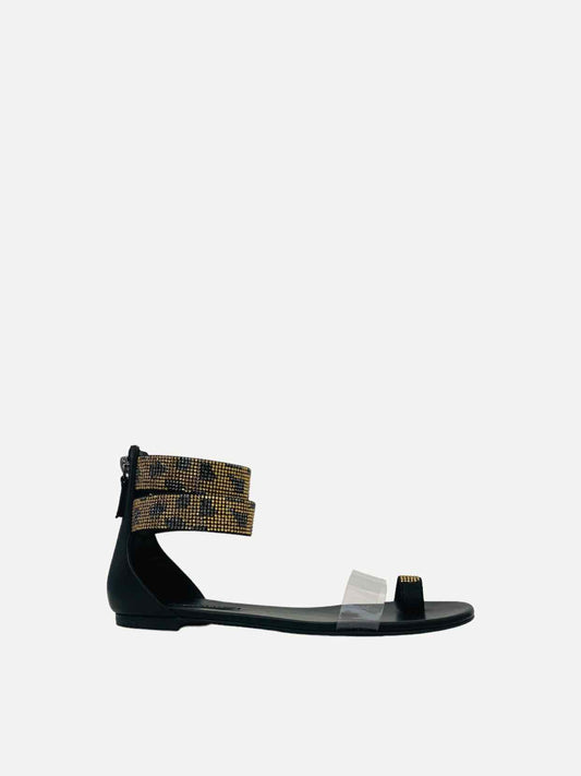 CASADEI Vinil Ankle Strap Black & Gold Sandals