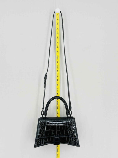BALENCIAGA Hourglass Black Croc Embossed Top Handle