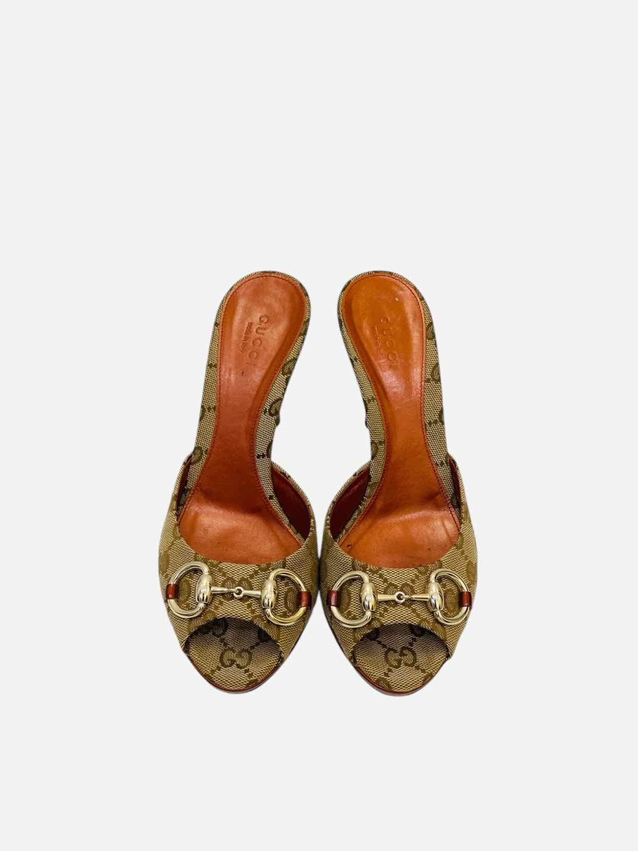 GUCCI Horsebit Brown GG Mules 36