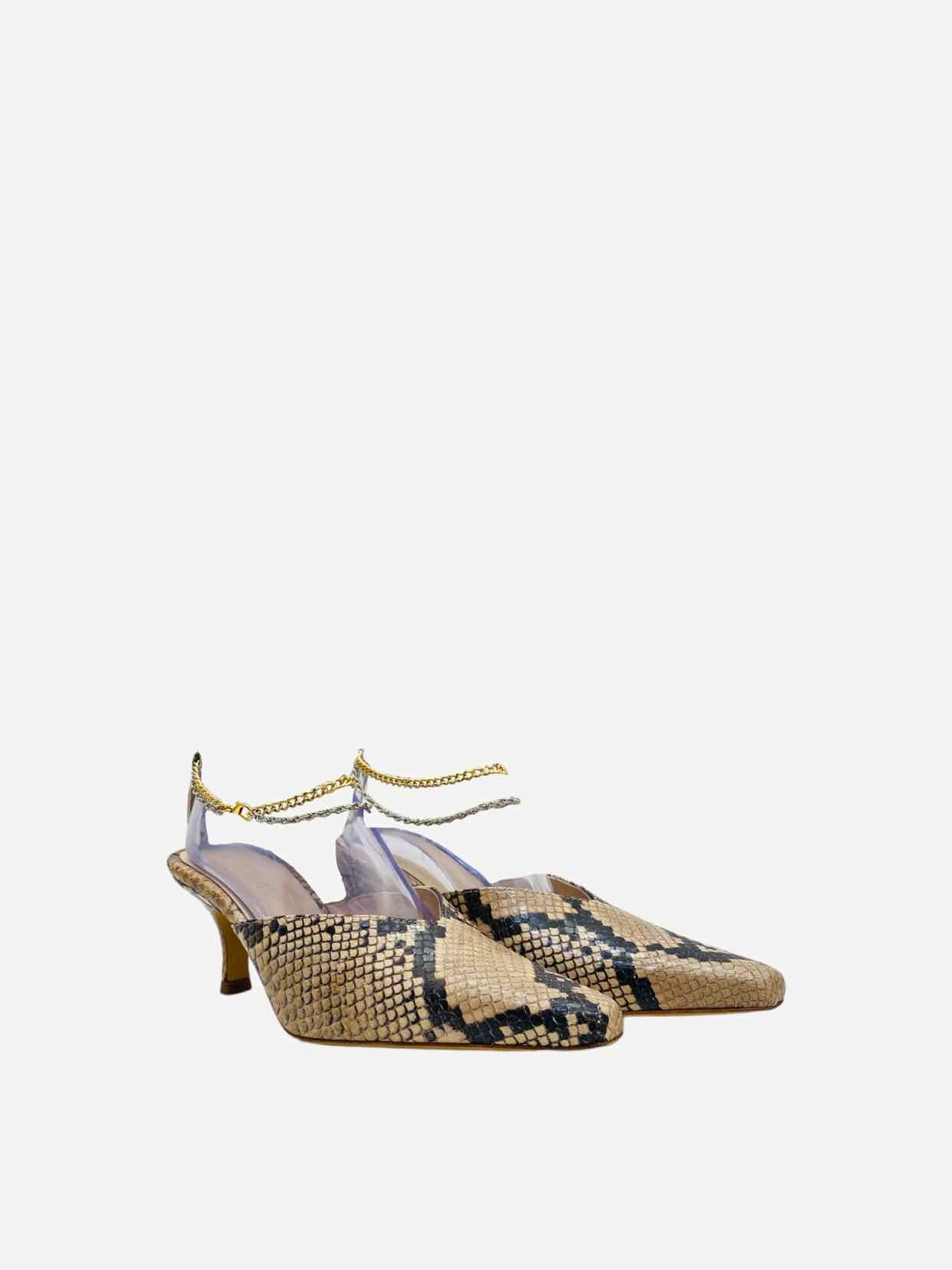 KALDA Ankle Chain Beige & Black Snakeskin Heeled Shoes