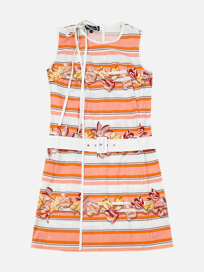 SALVATORE FERRAGAMO Belted White & Orange Mini Dress