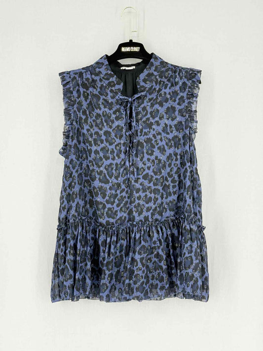 KATE SPADE Blue & Black Leopard Print Size Large Blouse