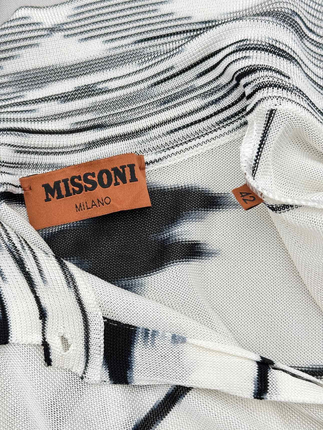 MISSONI White & Black Abstract Striped Size US 6 Shirt