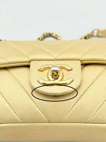 CHANEL Easy Flap Gold Chevron Shoulder Bag
