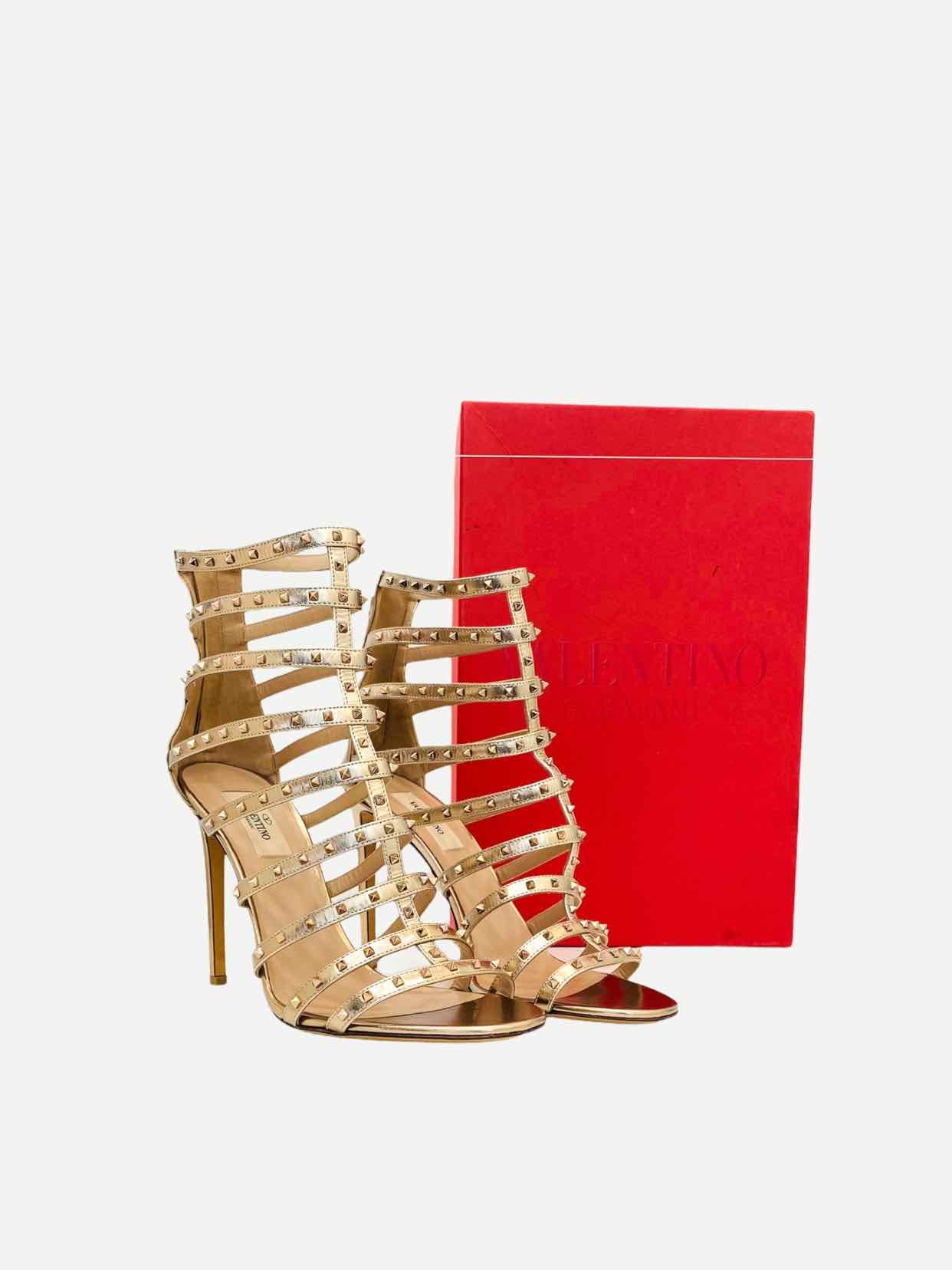 VALENTINO Rockstud Metallic Gold Heeled Sandals