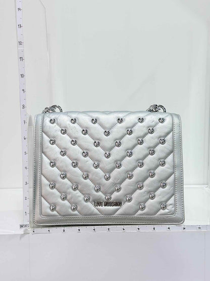 LOVE MOSCHINO Metallic Silver Quilted Shoulder Bag