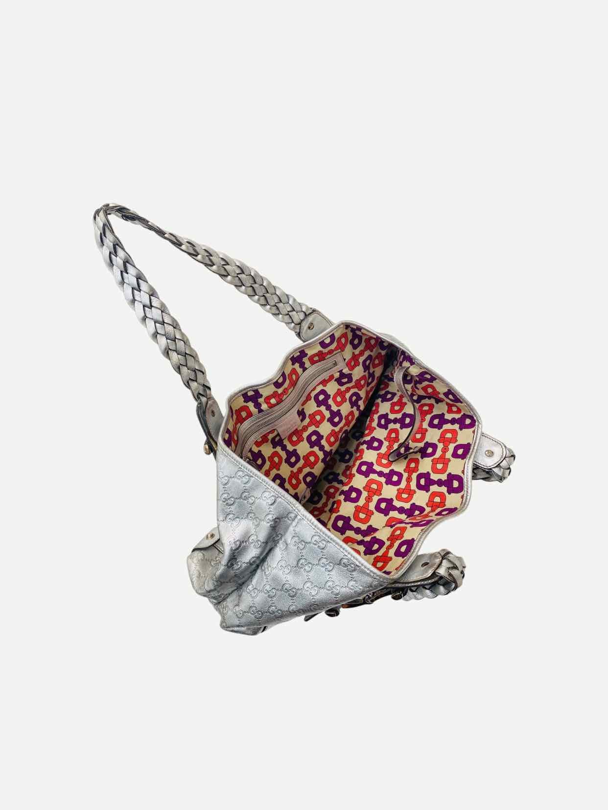 GUCCI Horsebit Silver Guccissima Shoulder Bag