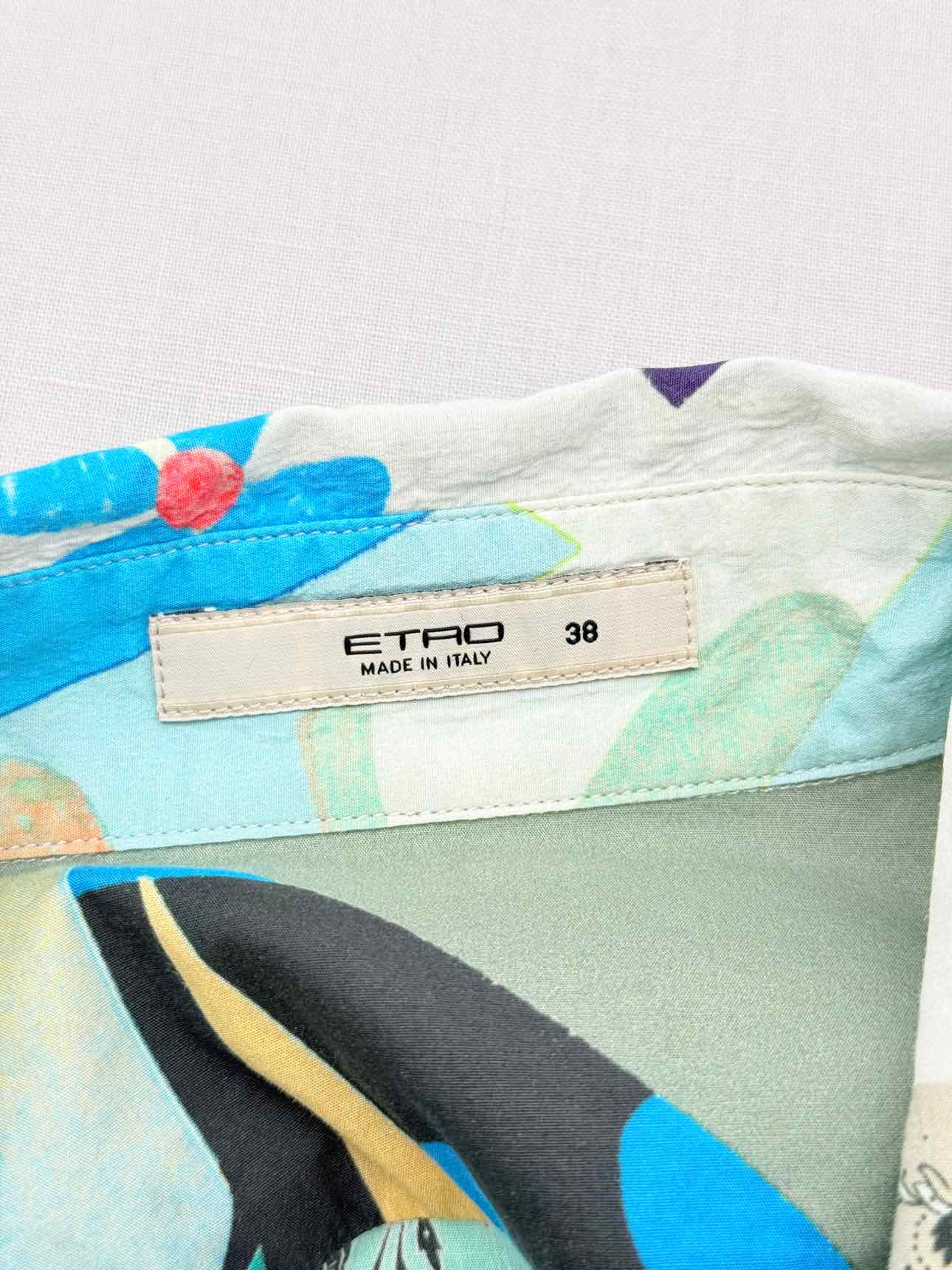 ETRO Blue Multicolor Abstract Print Size US 2 Shirt
