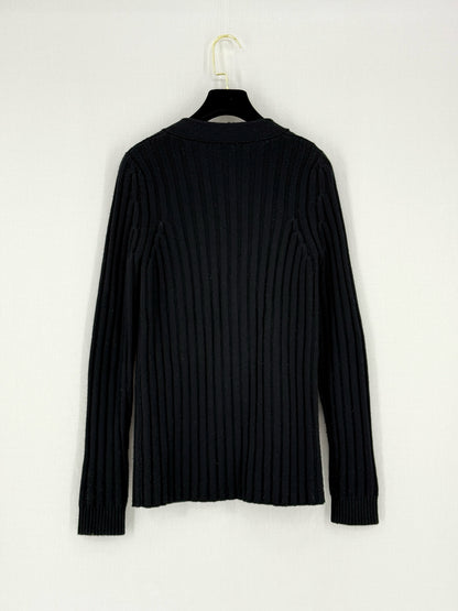 CHLOE Black Ribbed Size Medium Cardigan