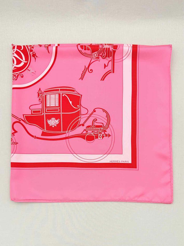 HERMES Pink Classic Carriage &amp; Crest Scarf