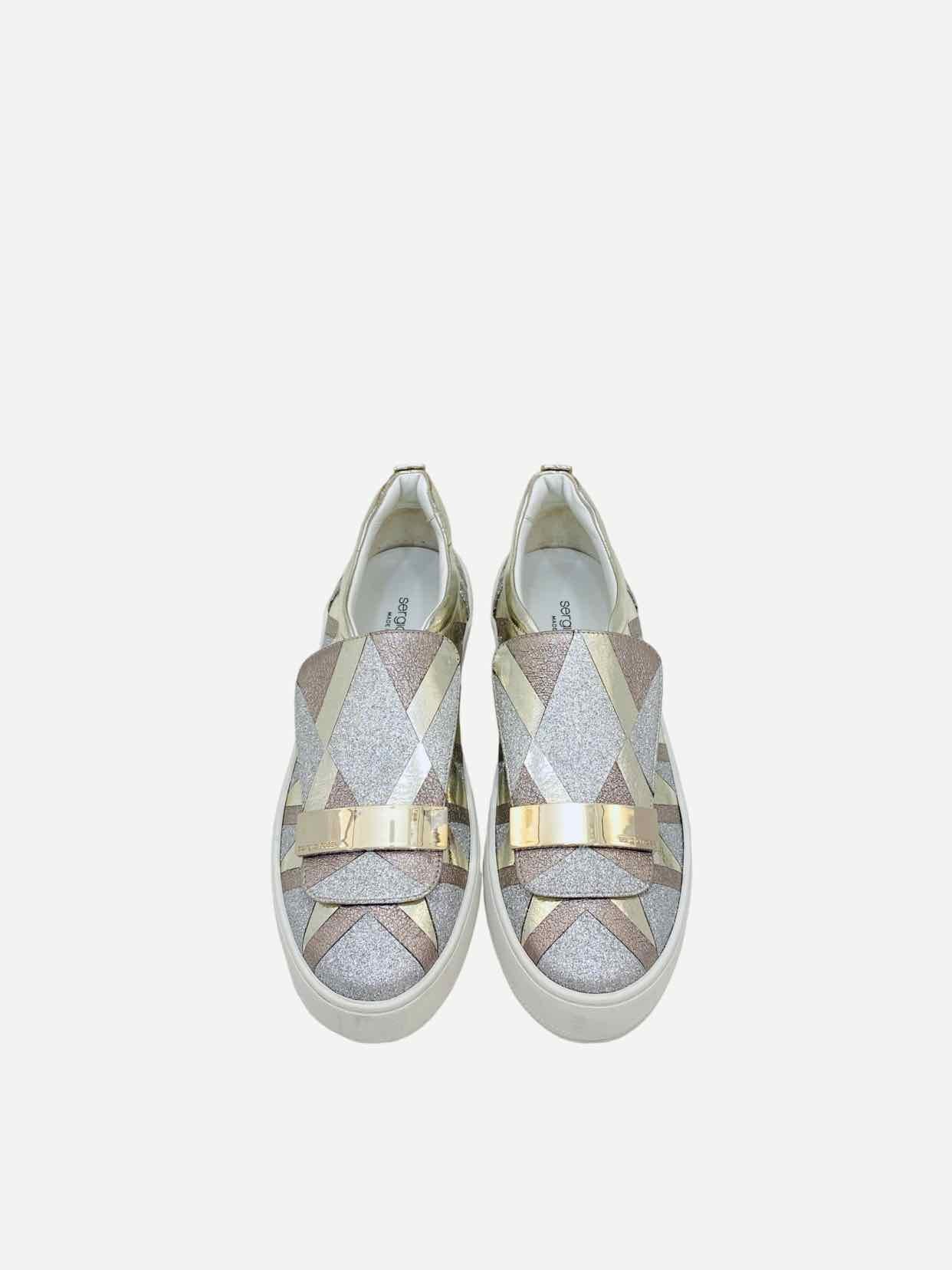 SERGIO ROSSI Blair Metallic Silver Sneakers 41