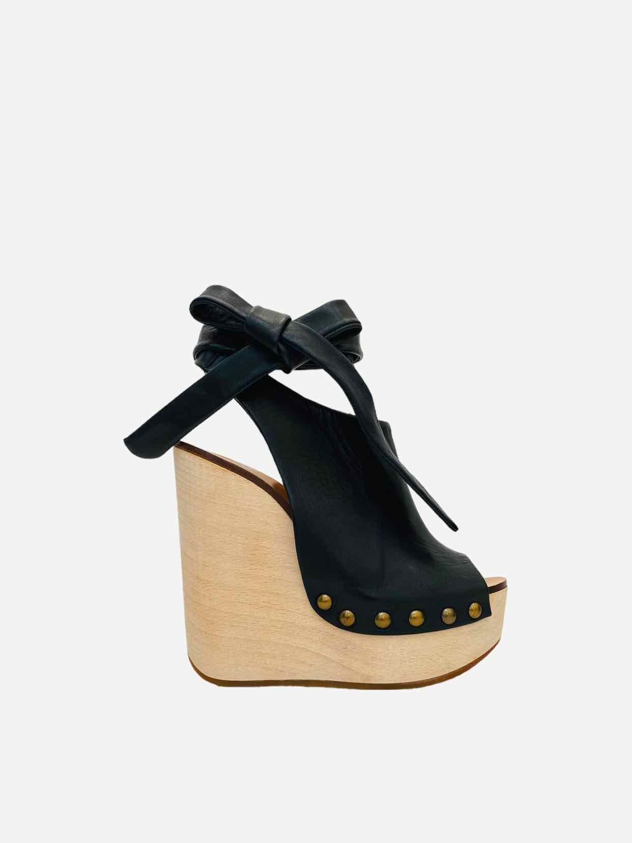 CHLOE Ankle Wrap Black Wedges 36.5