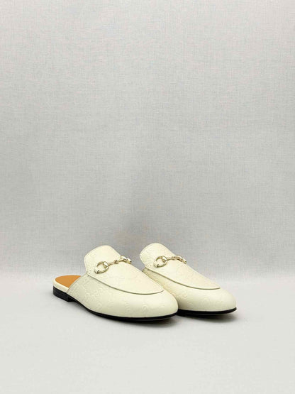 GUCCI Horsebit White GG Embossed Size EU 37.5 Mules