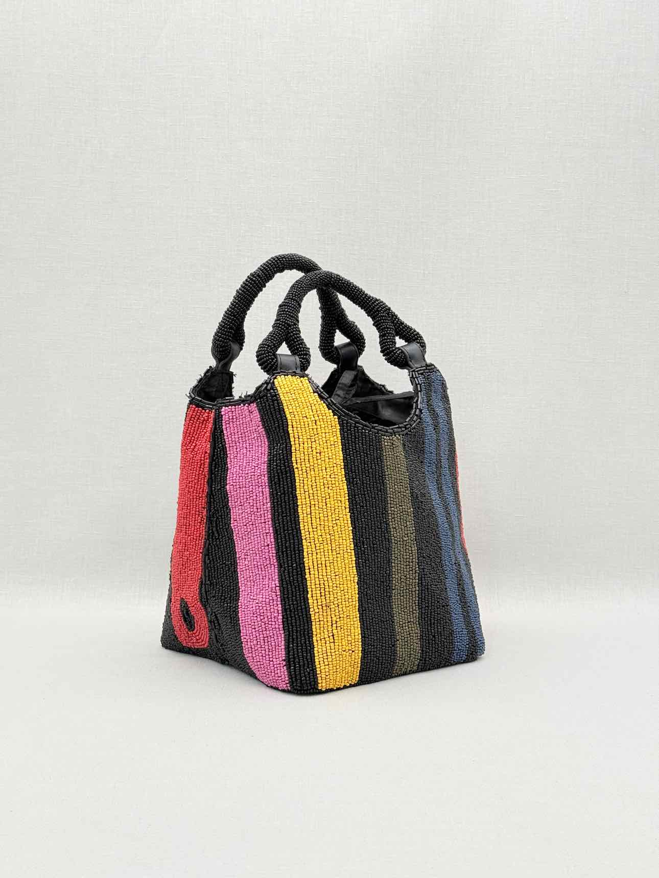 STAUD Cote Black Multicolor Mosaic Stripe Bucket Bag