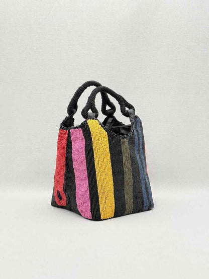 STAUD Cote Black Multicolor Mosaic Stripe Bucket Bag