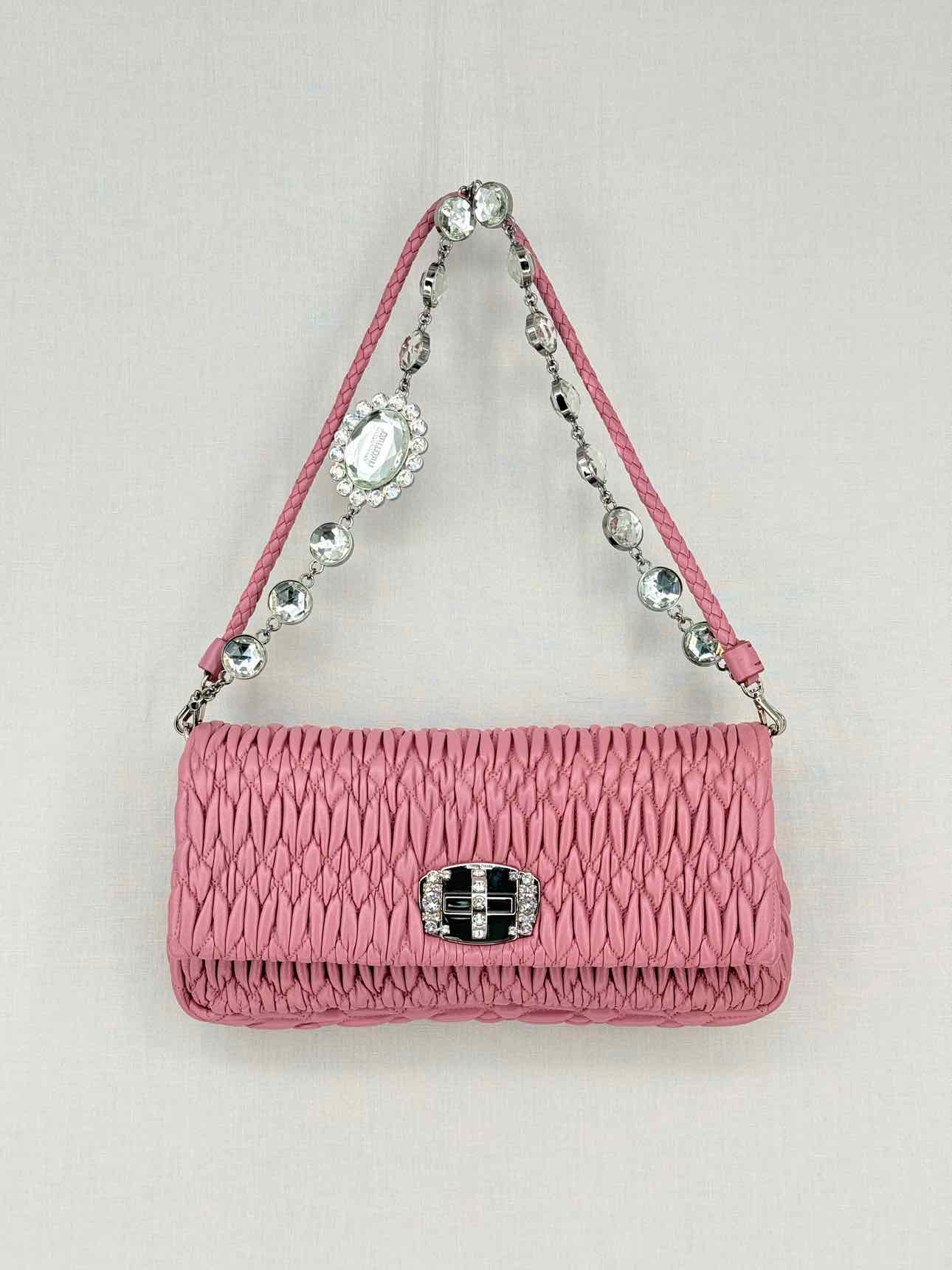 MIU MIU Nappa Crystal Pink Matelasse Shoulder Bag