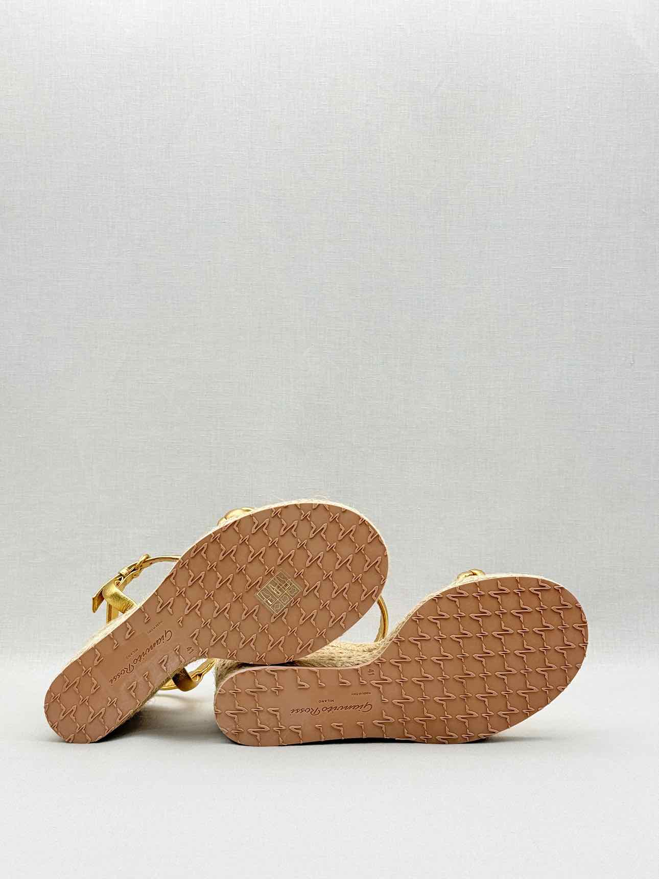 GIANVITO ROSSI Metallic Gold Braided Size EU 41 Wedges