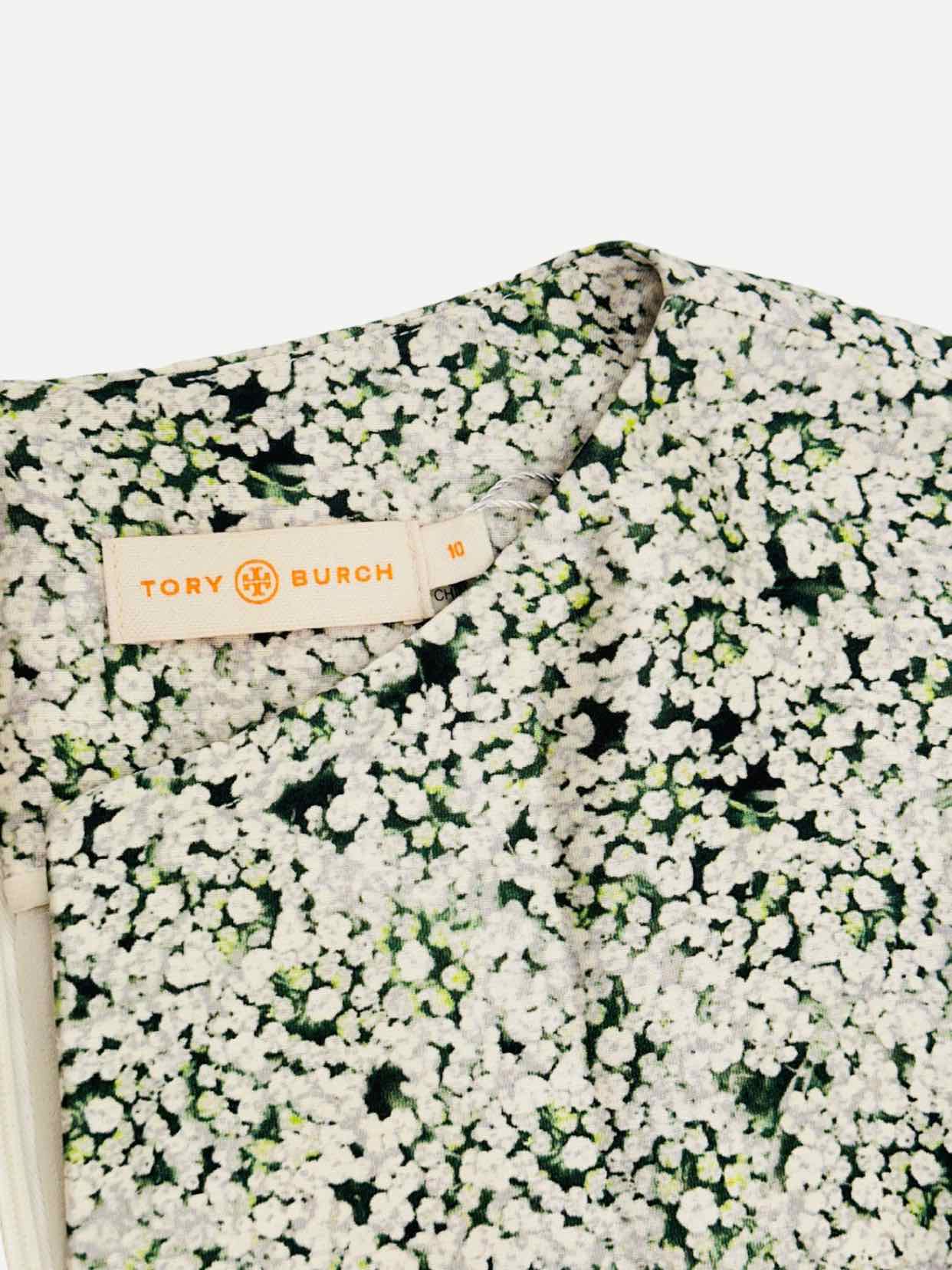 TORY BURCH Mini Green & White Floral Print Mini Dress