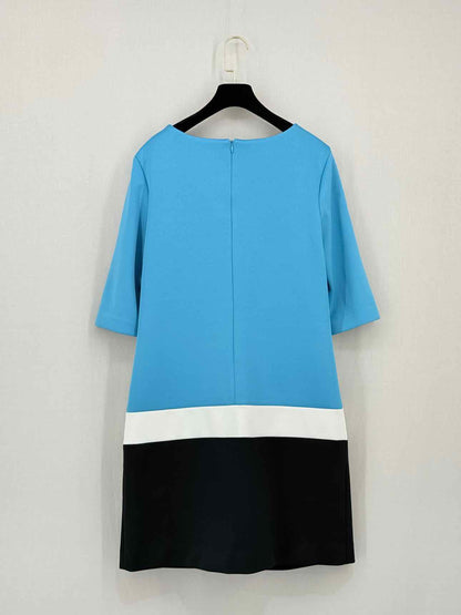 LAUREN Square Blue & Black Size US 8 Short Dress