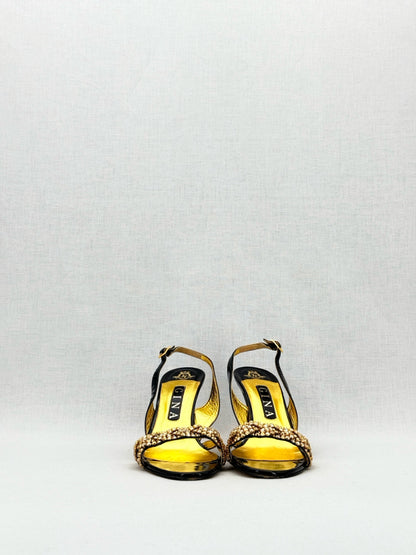 GINA Black & Gold Size EU 38.5 Heeled Sandals