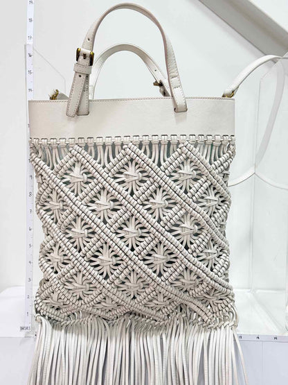 TORY BURCH Macrame Fringe Off-white Woven Crossbody