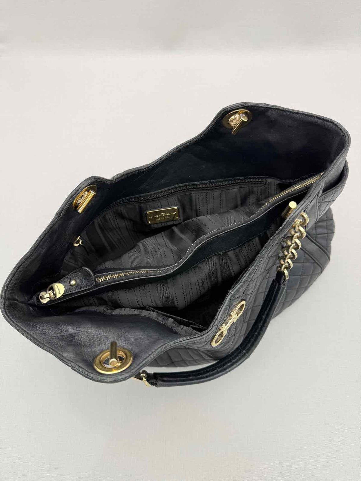SALVATORE FERRAGAMO Betulla Chain Black Tote Bag