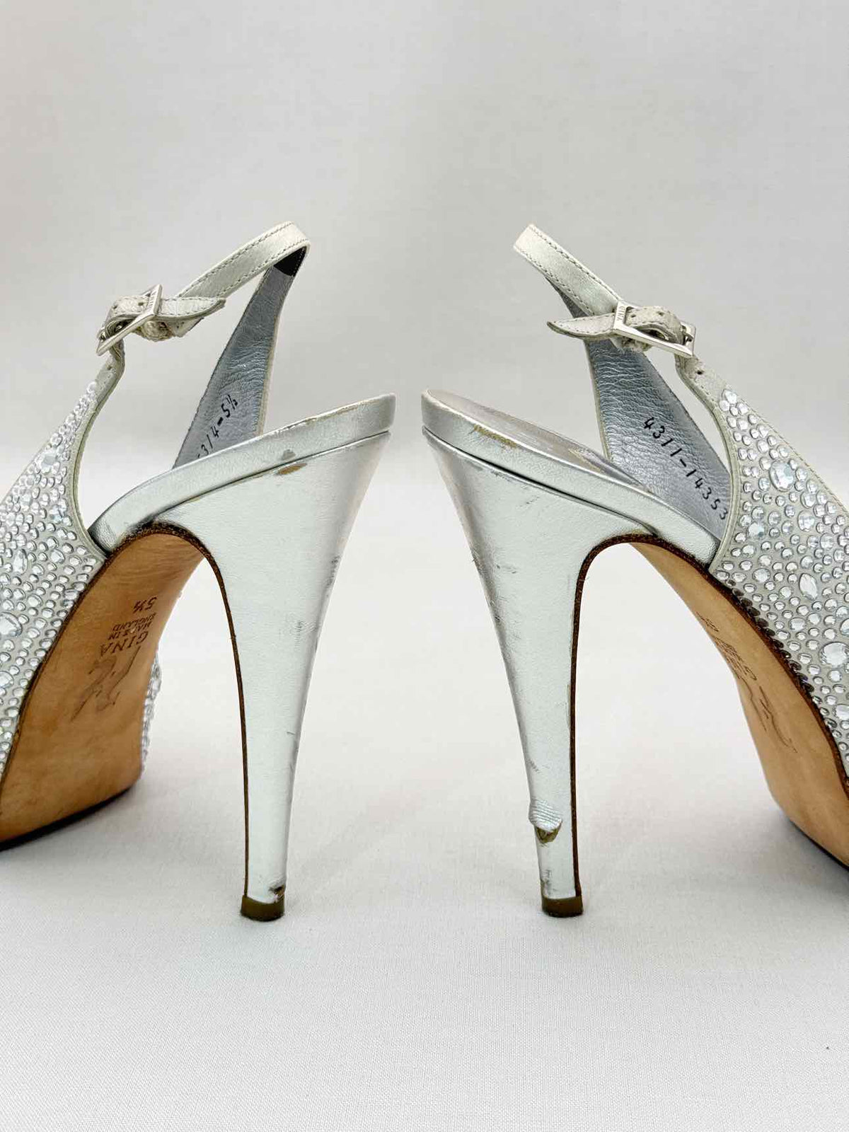 GINA Silver Crystal Embellished Size EU 38.5 Slingbacks