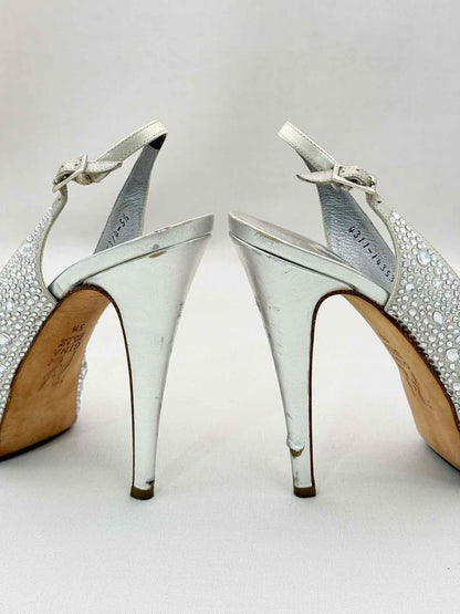 GINA Silver Crystal Embellished Size EU 38.5 Slingbacks