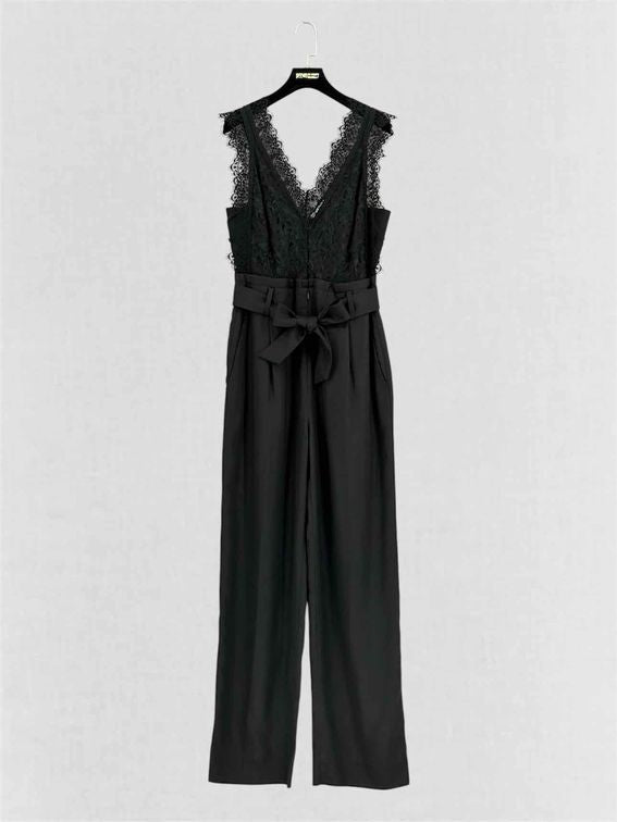 SANDRO Alexis Black Lace Detail Size US 6 Jumpsuit