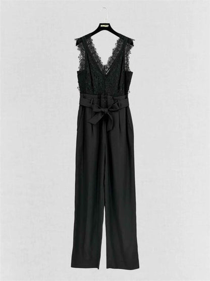 SANDRO Alexis Black Lace Detail Size US 6 Jumpsuit