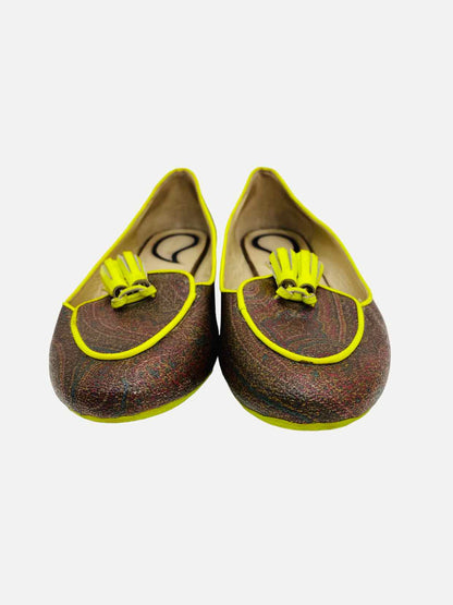 ETRO Ballet Brown & Yellow Paisley Print Flats