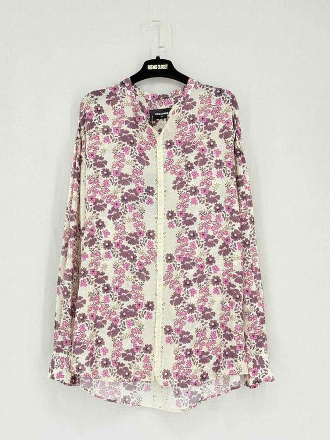 DSQUARED2 Cream & Purple Floral Print Size US 14 Blouse