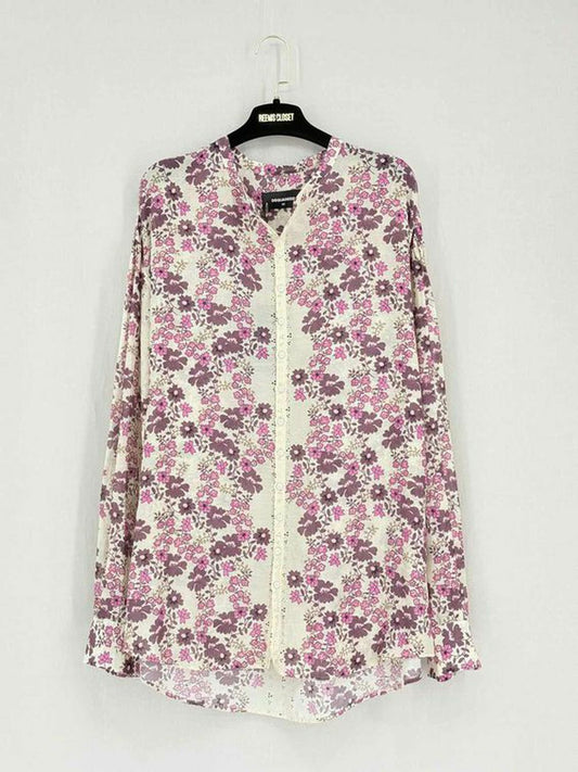 DSQUARED2 Cream & Purple Floral Print Size US 14 Blouse