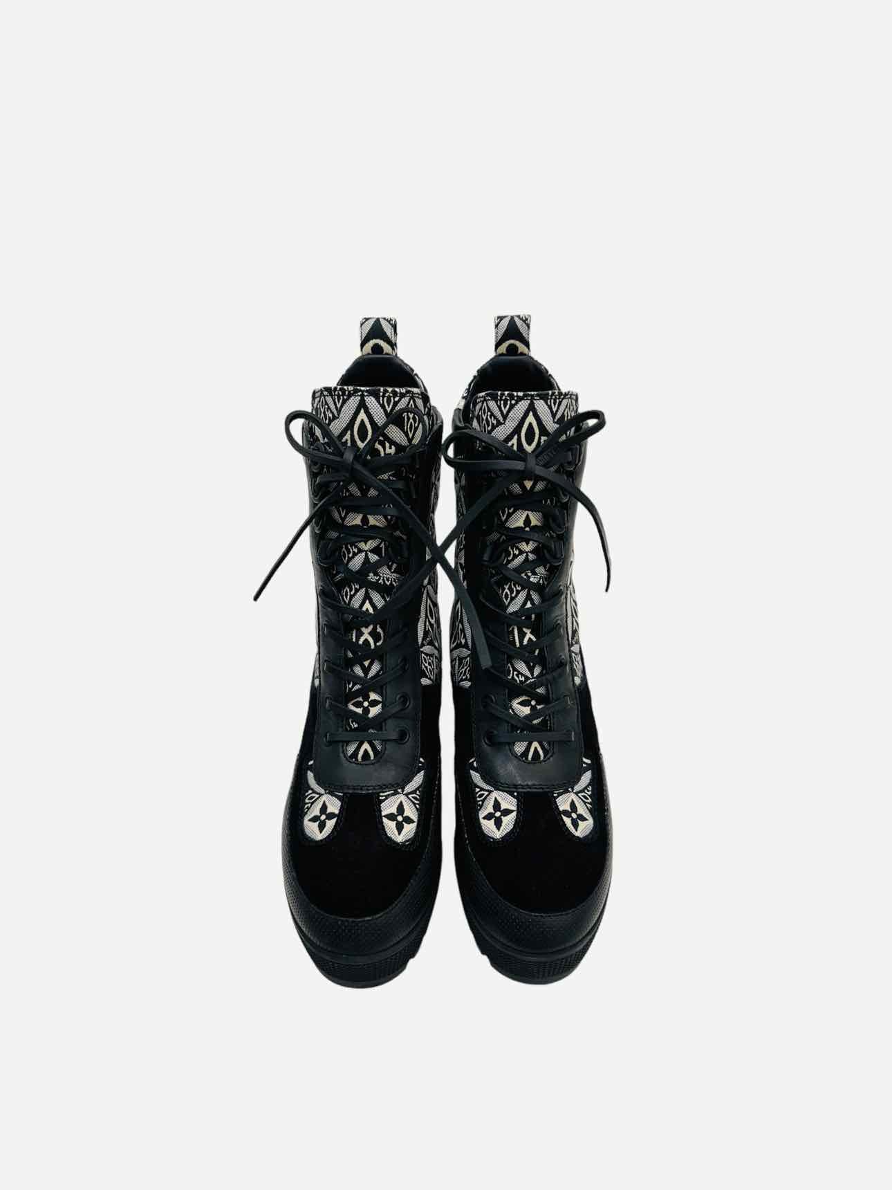 LOUIS VUITTON Black & White Monogram Ankle Boots 40