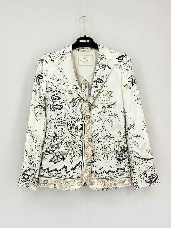 ETRO White Multicolor Paisley Print Size US 2 Blazer