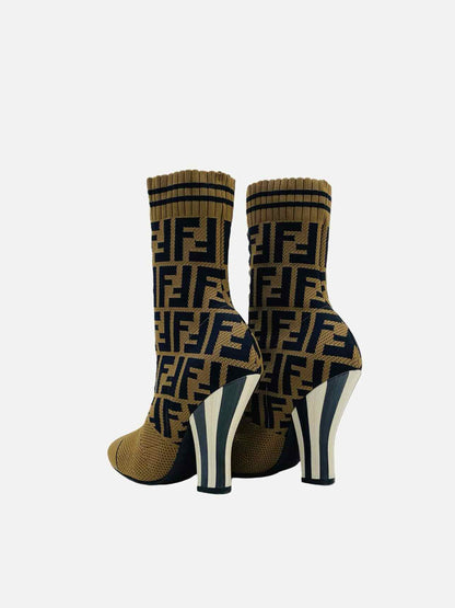 FENDI Sock-style mesh Brown & Black Ankle Boots 35