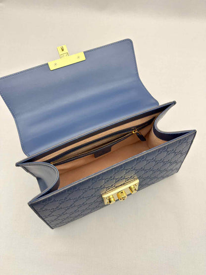 GUCCI Padlock Blue Guccissima Top Handle