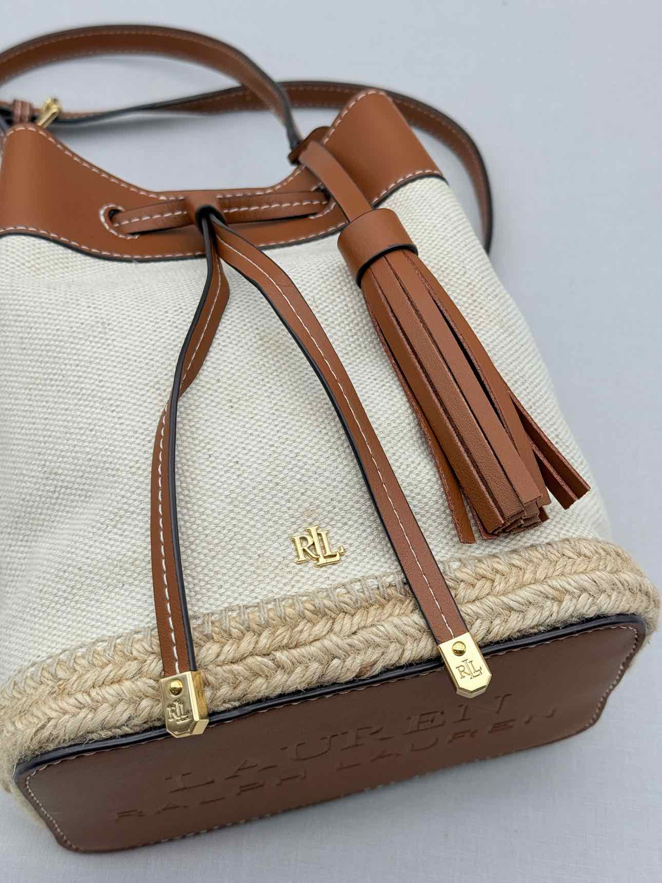 RALPH LAUREN Canvas Debby Beige & Tan Bucket Bag