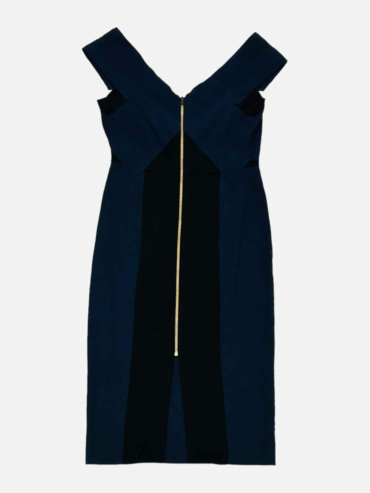 ROLAND MOURET Blue & Black Size US 12 Midi Dress