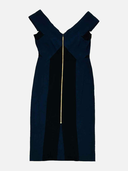 ROLAND MOURET Blue & Black Size US 12 Midi Dress