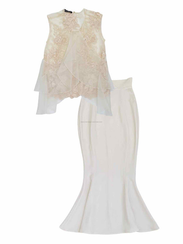 LANA MUELLER Cream & Beige Size US 2 Top & Skirt Outfit