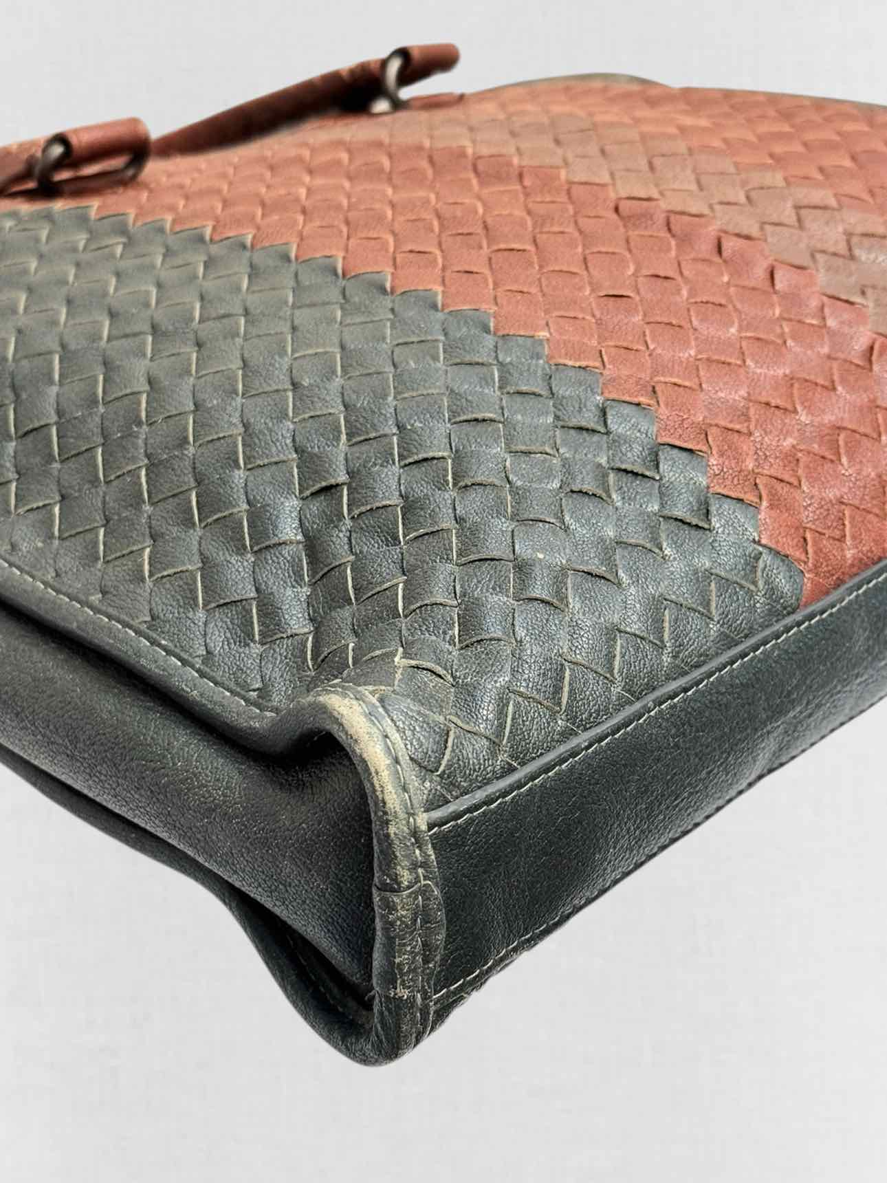 BOTTEGA VENETA Burgundy & Green Latticing Laptop Bag
