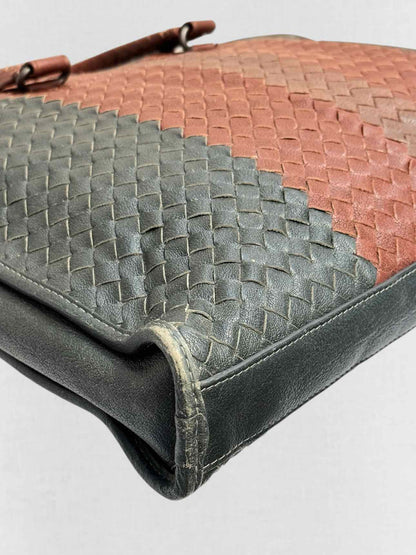 BOTTEGA VENETA Burgundy & Green Latticing Laptop Bag