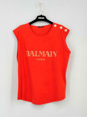 BALMAIN Orange Logo Print Size Large Top